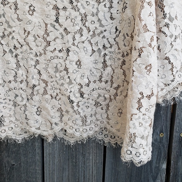 Joie Lace Tan Cropped Button Back 3/4 Sleeve Top - Picture 4 of 8